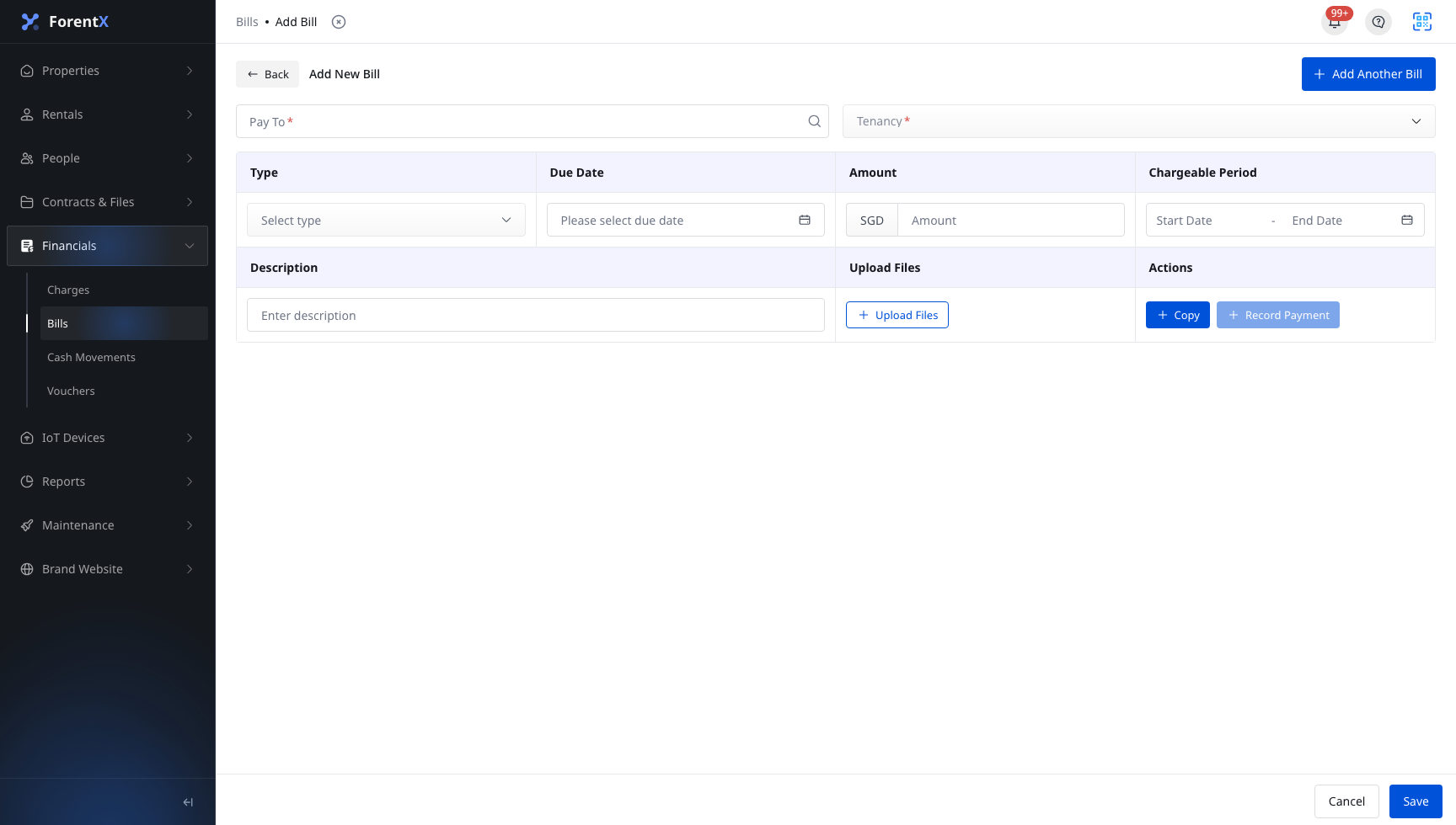 Add Bill form