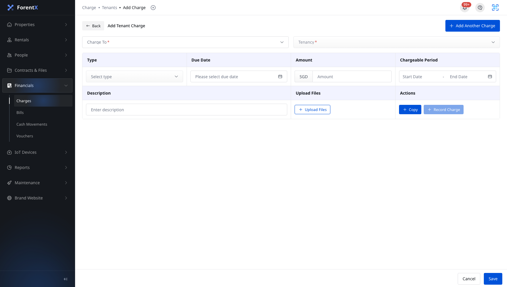 Add Charge form