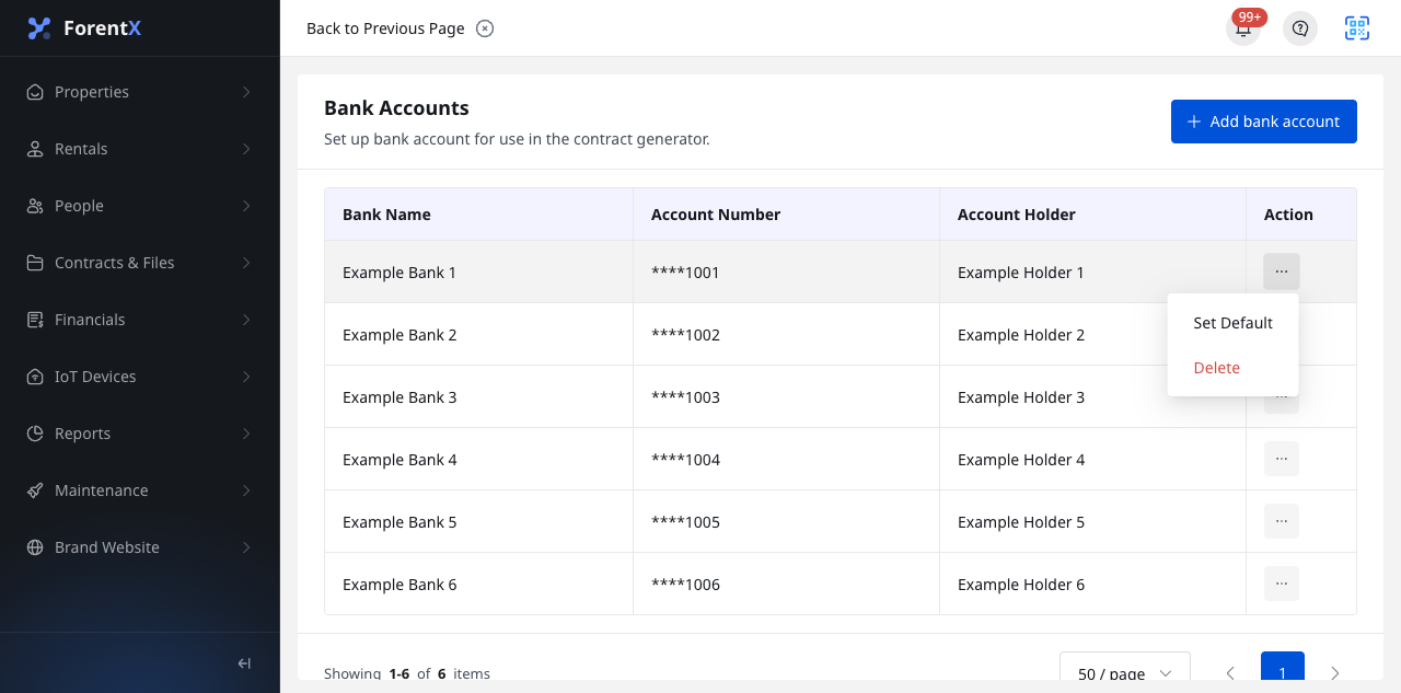 Bank account actions
