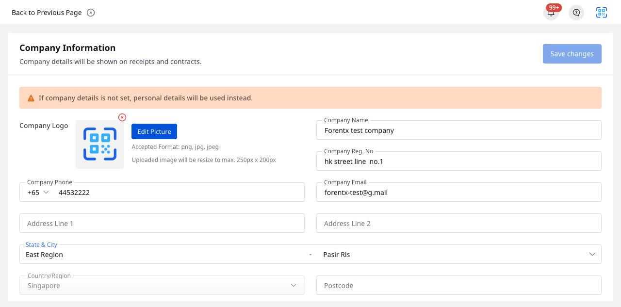 Company Information form