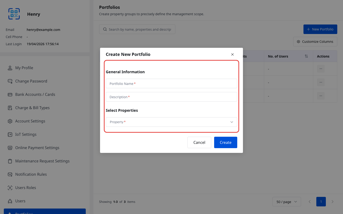 Create Portfolio Dialog