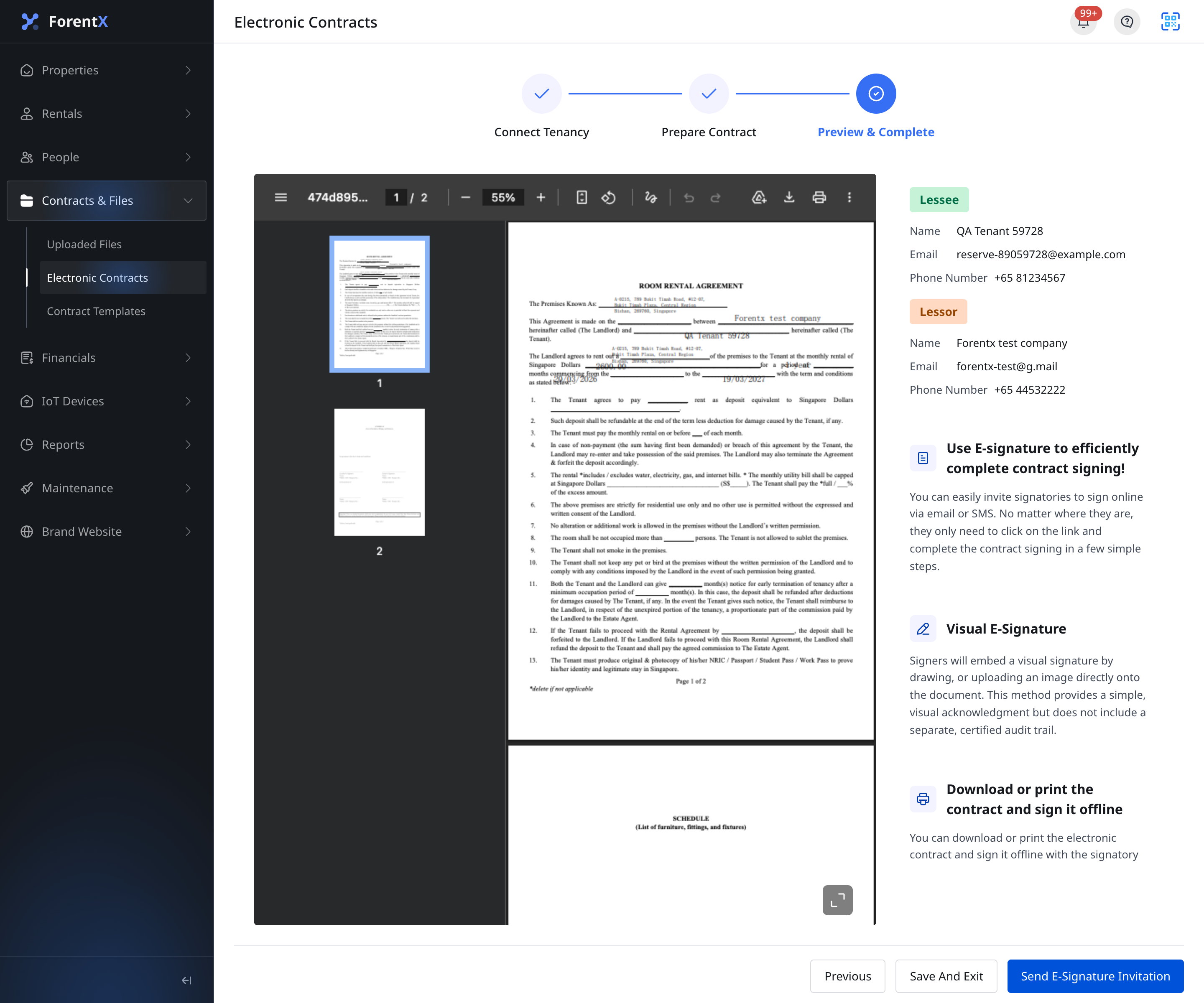Electronic Contract Preview Step