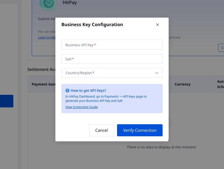 HitPay Configure API dialog