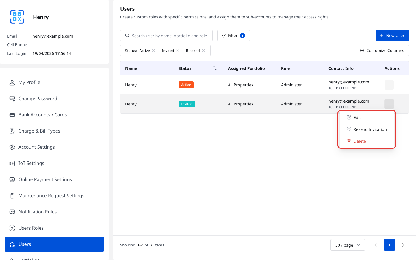 Invited User Actions