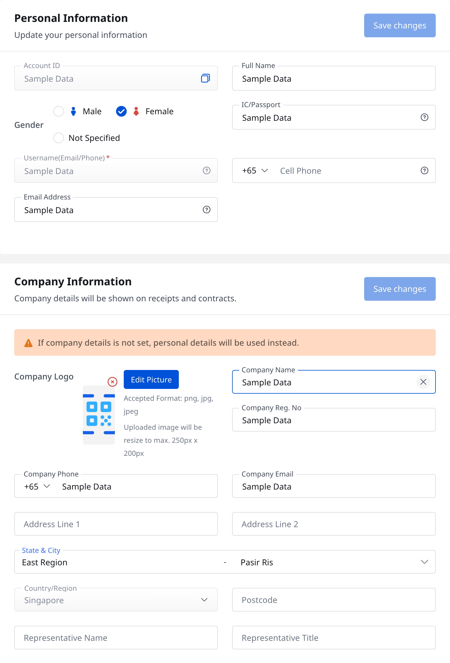 My Profile form