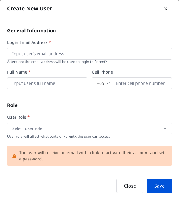 Create New User Form