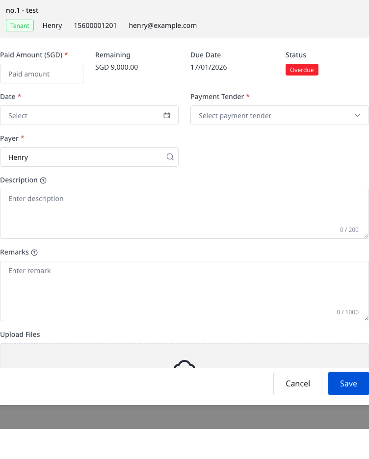 Record Charge dialog