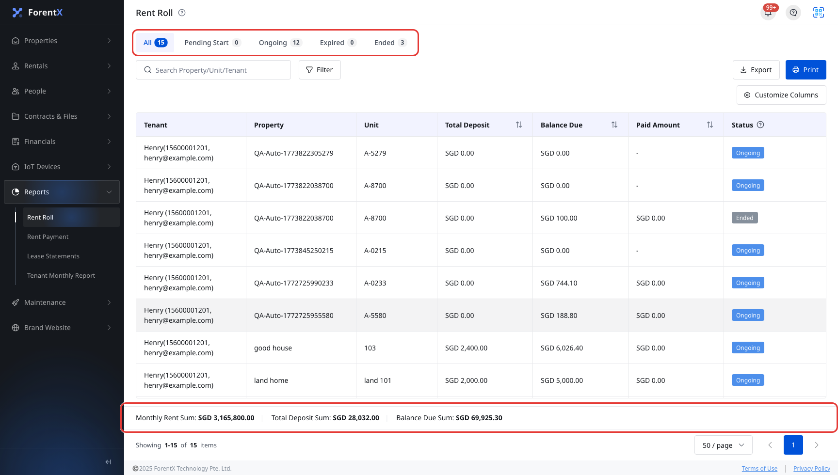Rent Roll report overview