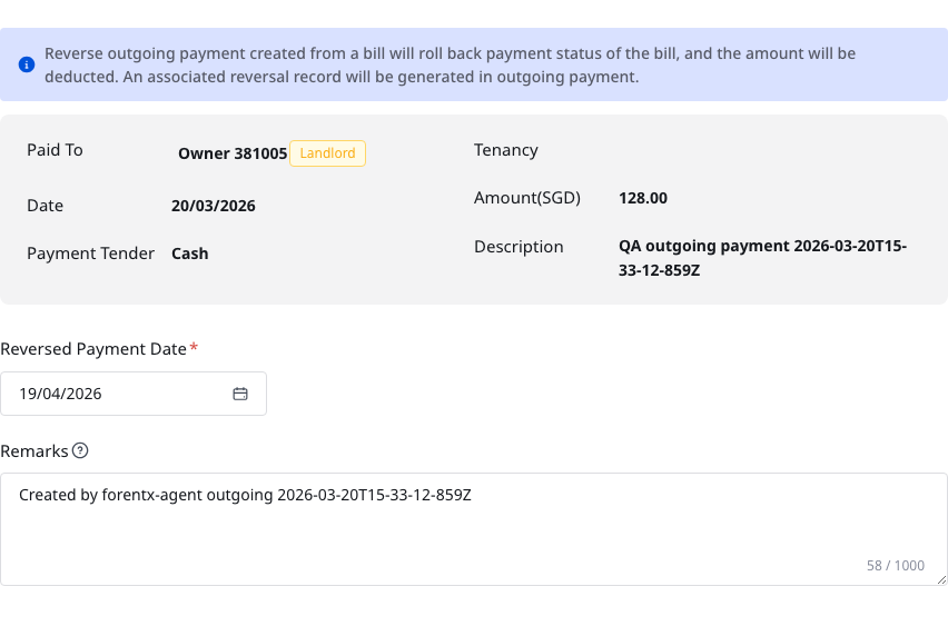 Reverse Outgoing Payment dialog