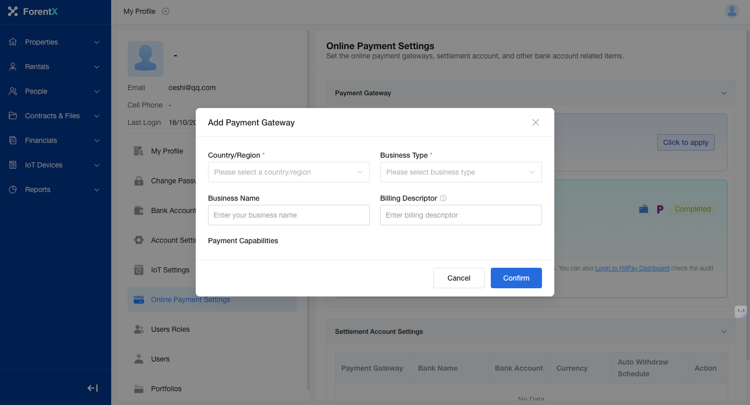 Stripe application dialog