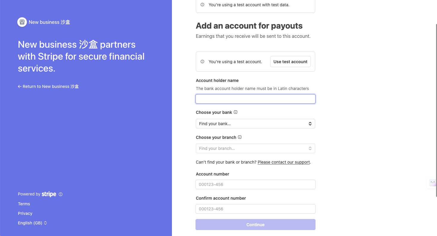 Stripe bank details