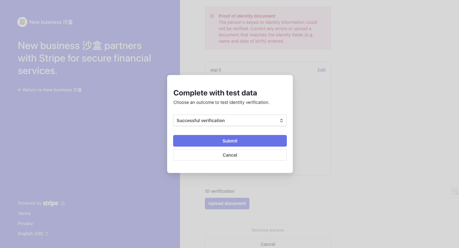 Stripe verification document two