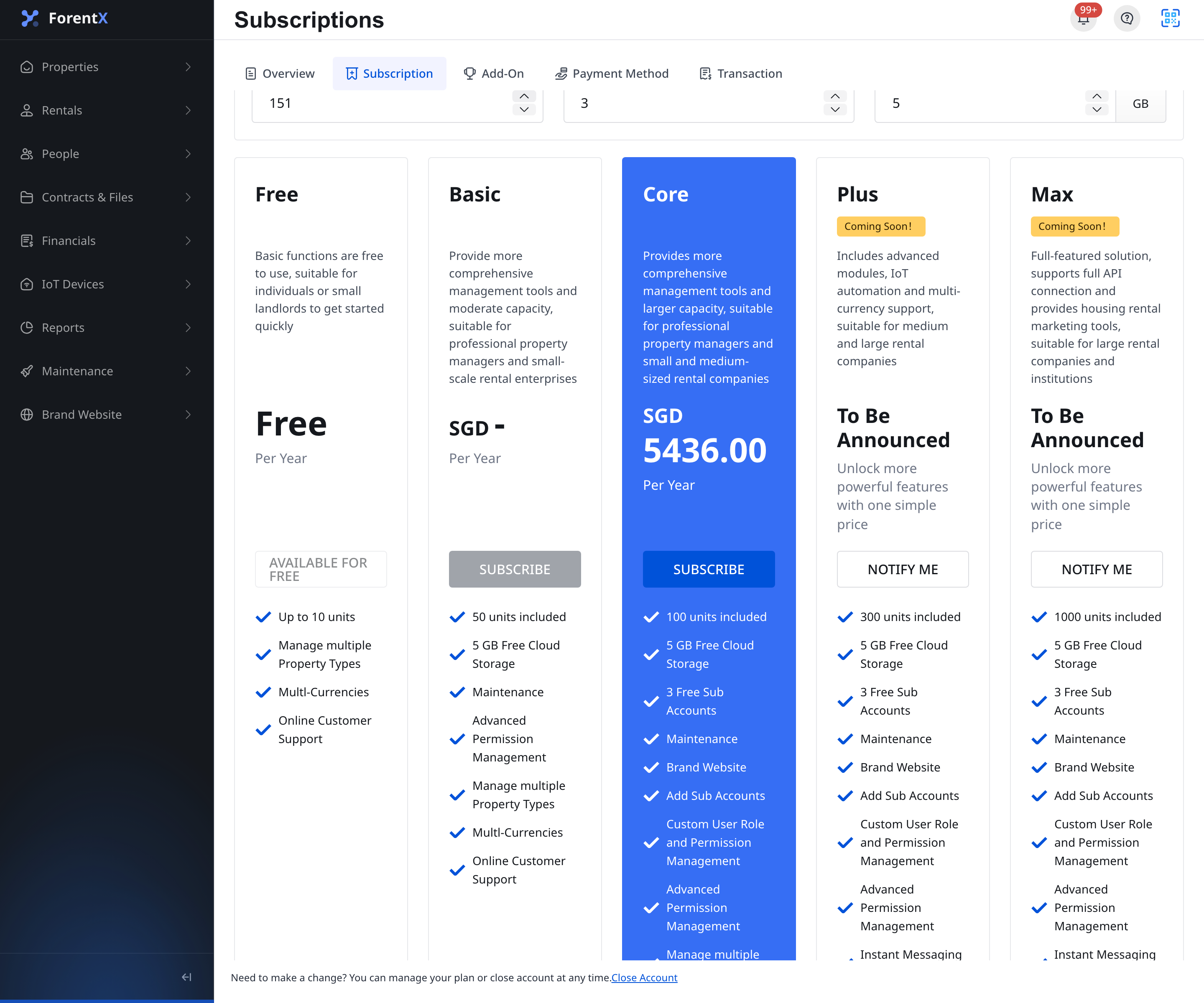 Adjusted subscription plan