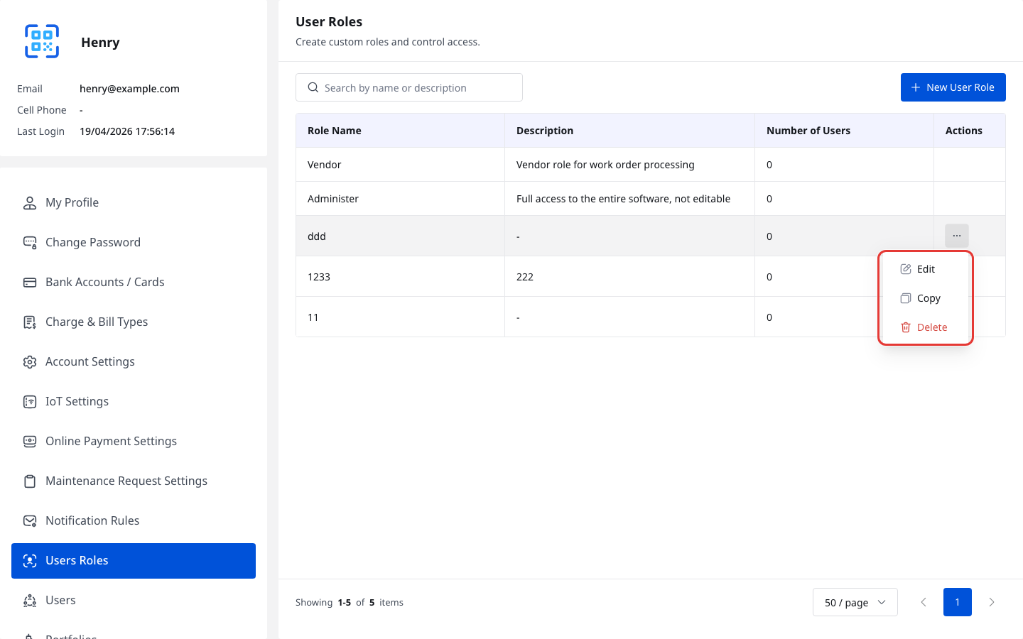 User Role Actions