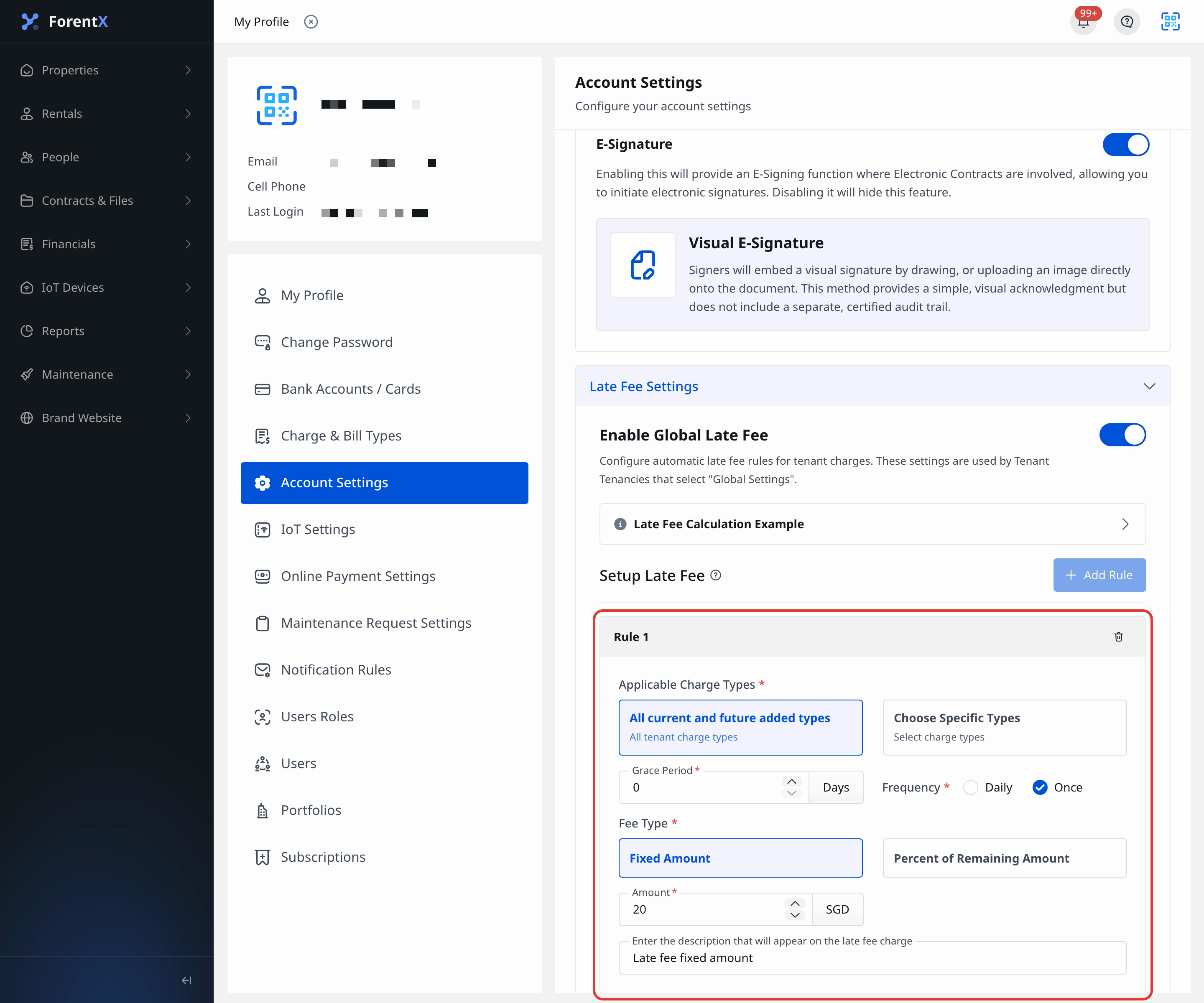 Web Late Fee Rule Setup