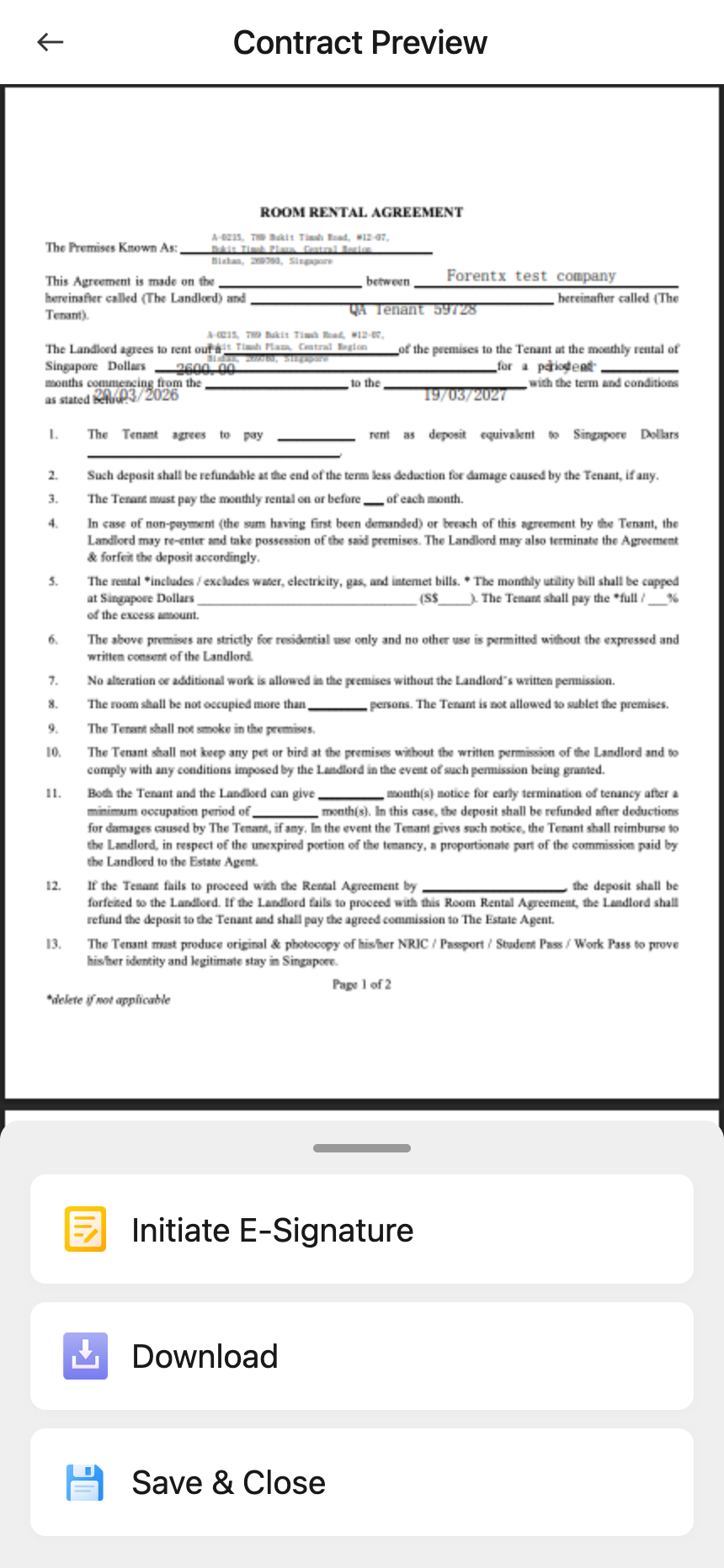 App Electronic Contract Preview