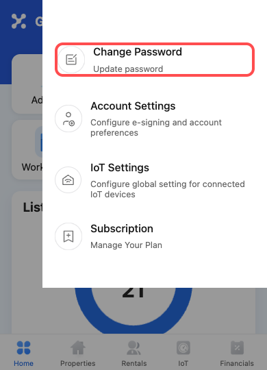 App Change Password entry