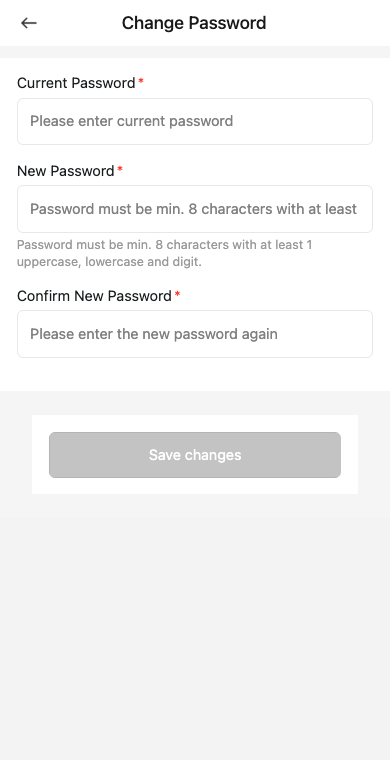 App Change Password form