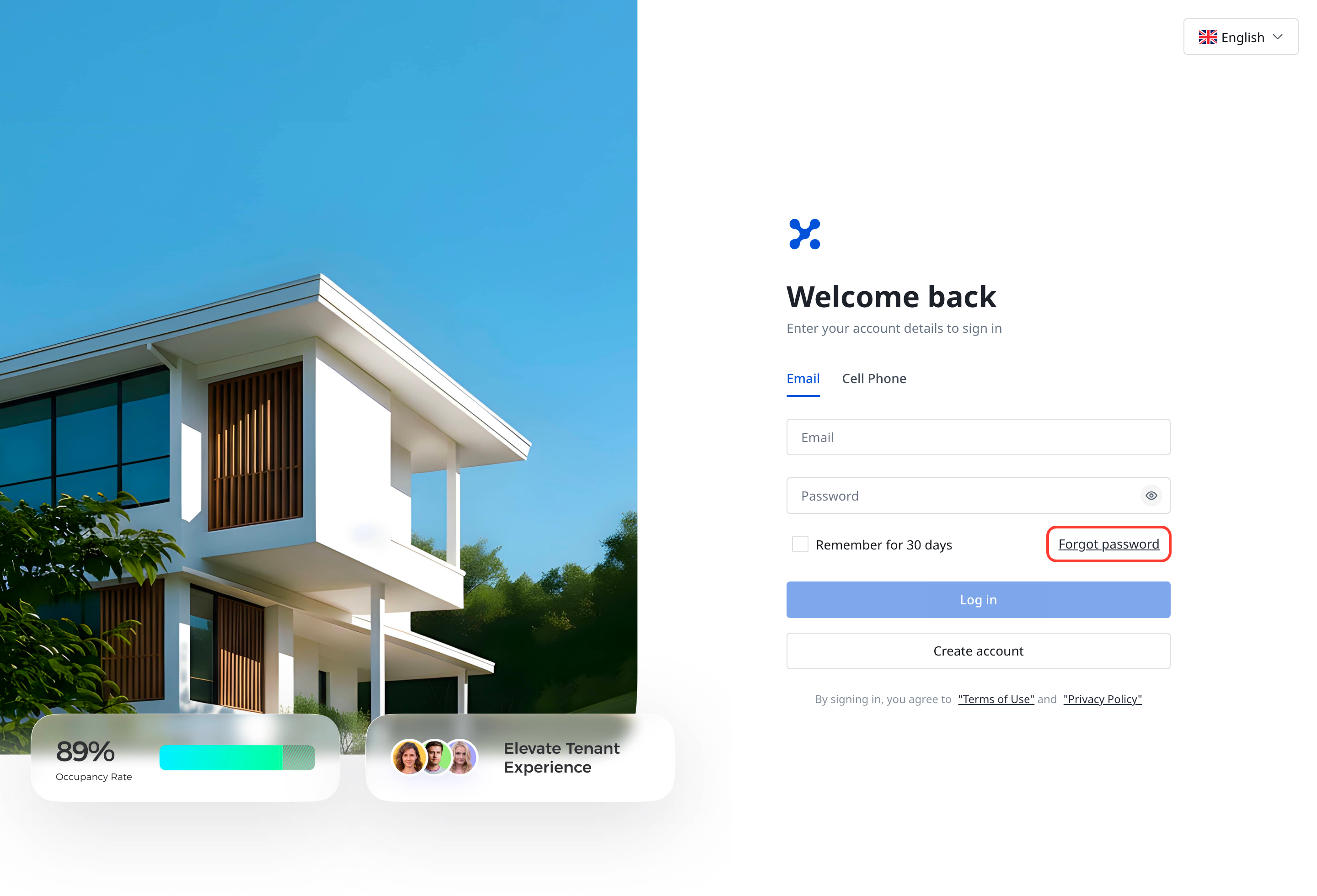 Web login page with Forgot password