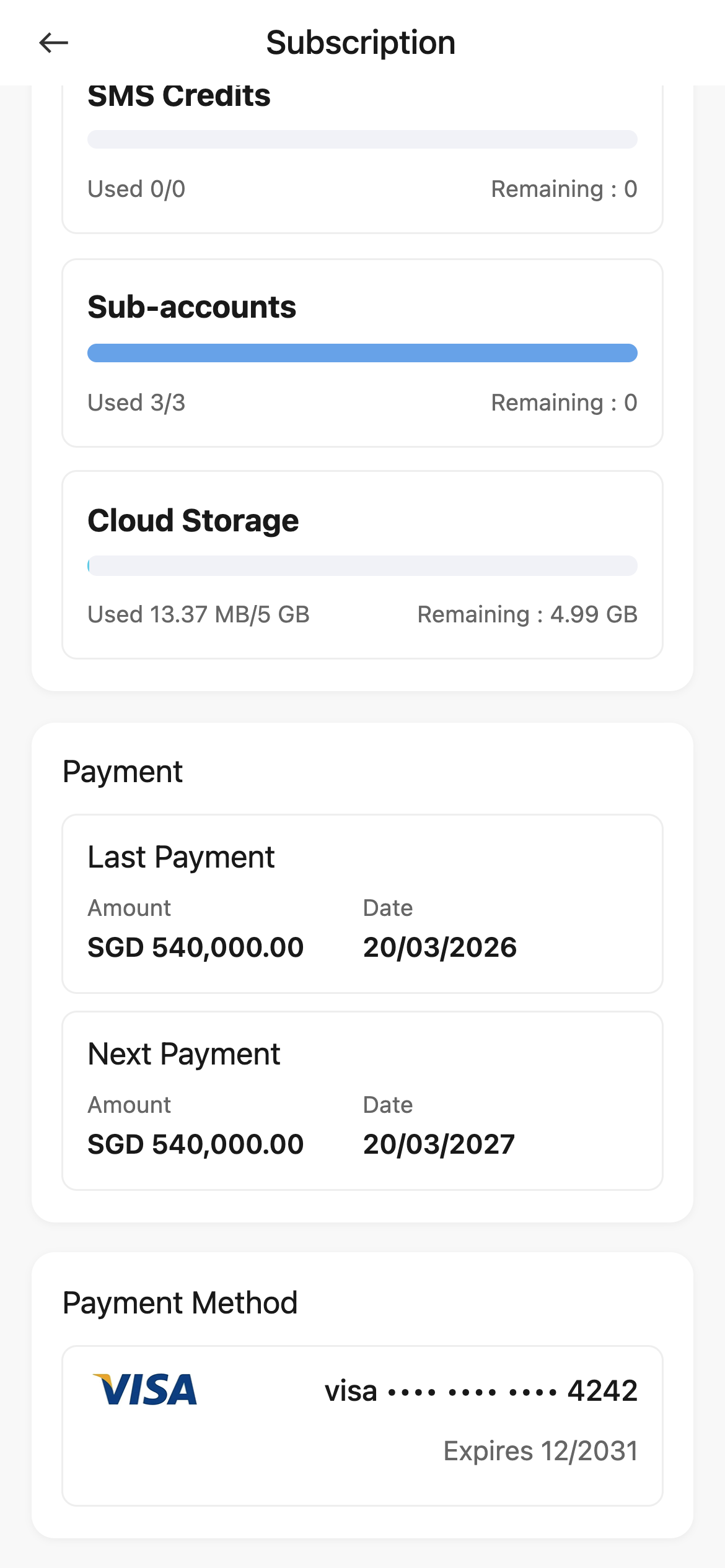 Subscription payment method on the App