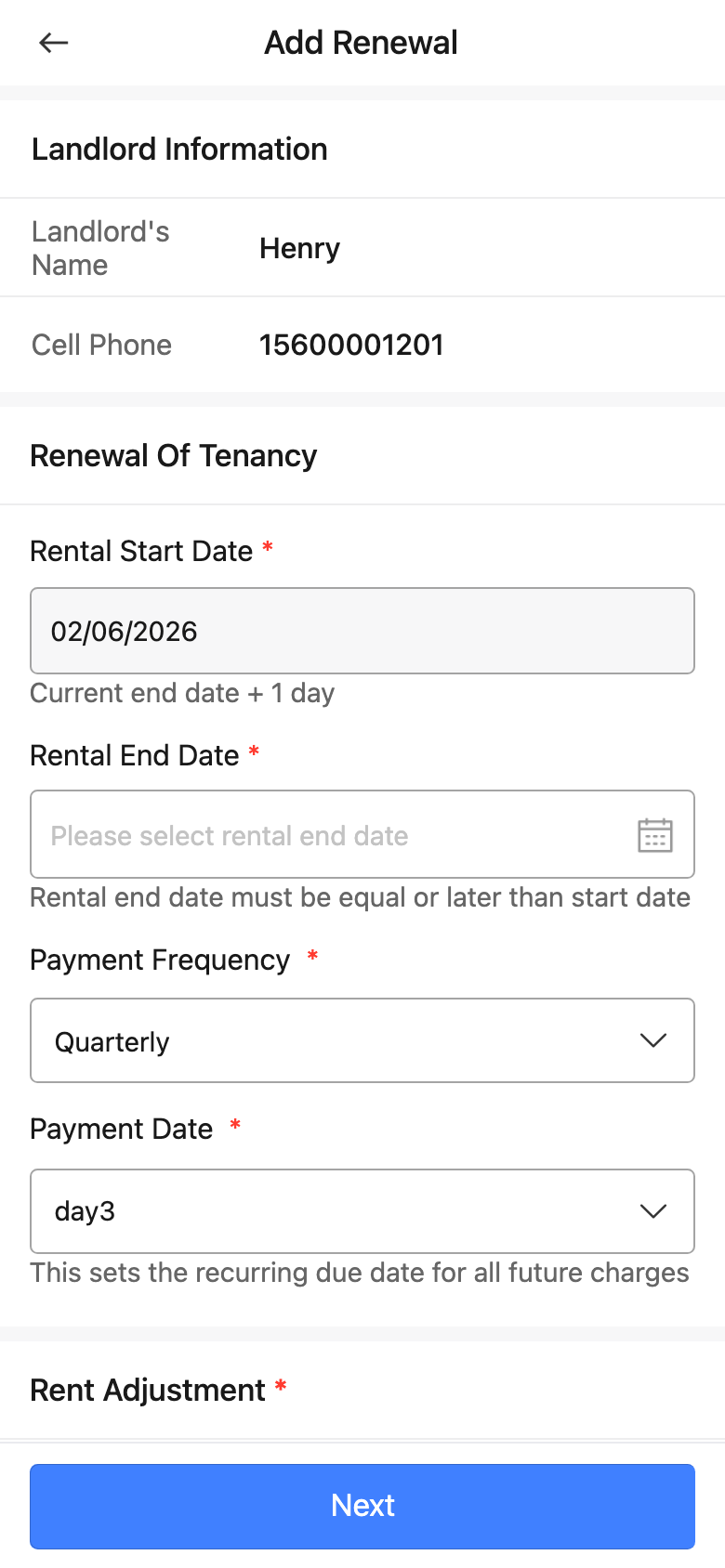 App landlord tenancy renewal form