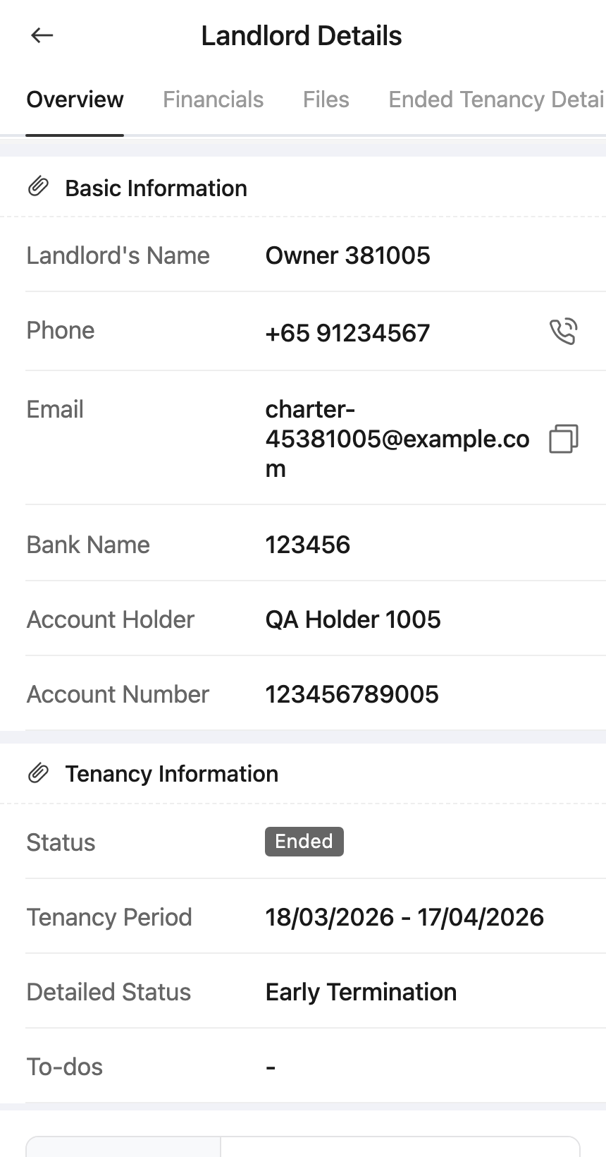 App landlord tenancy detail