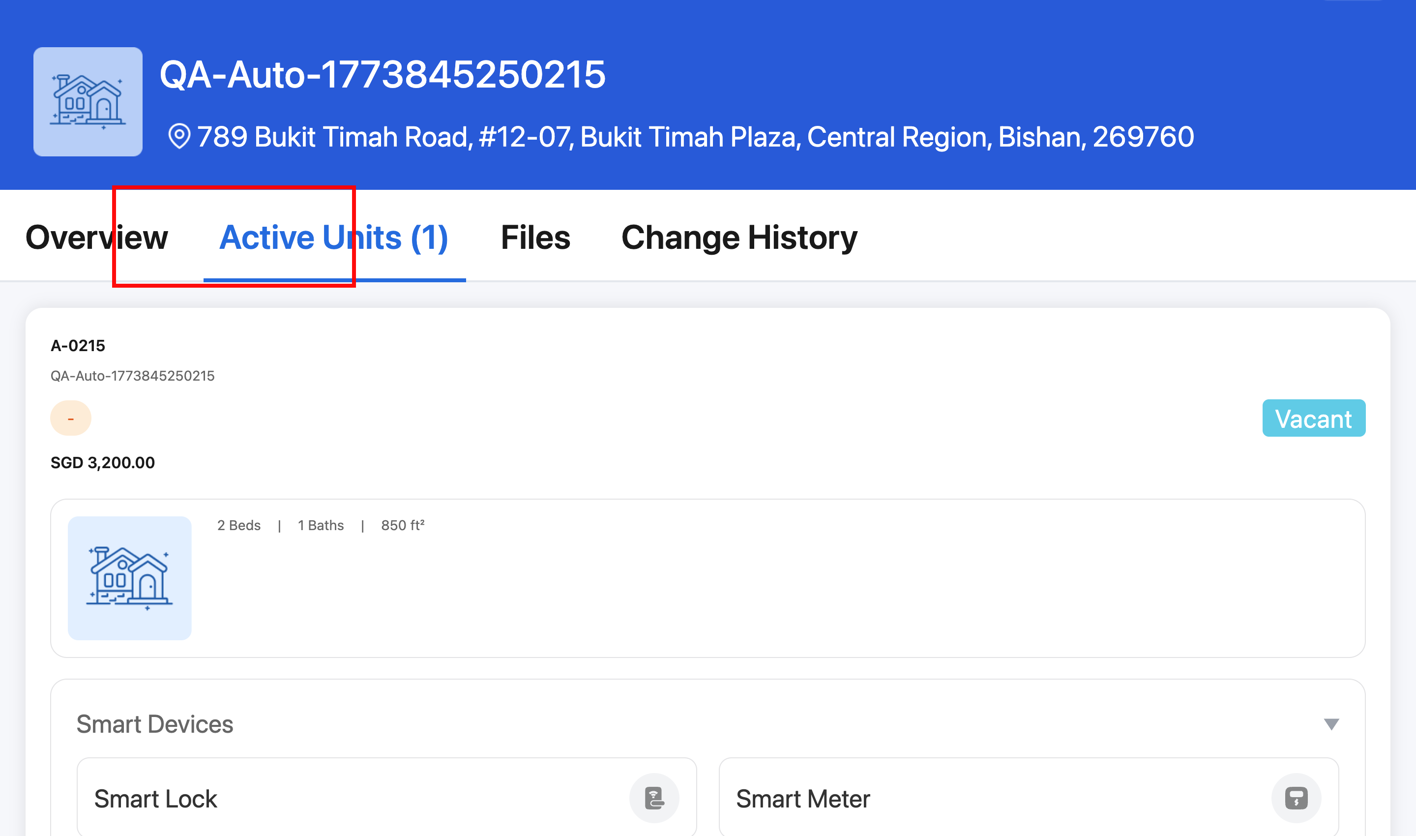App Active Units tab