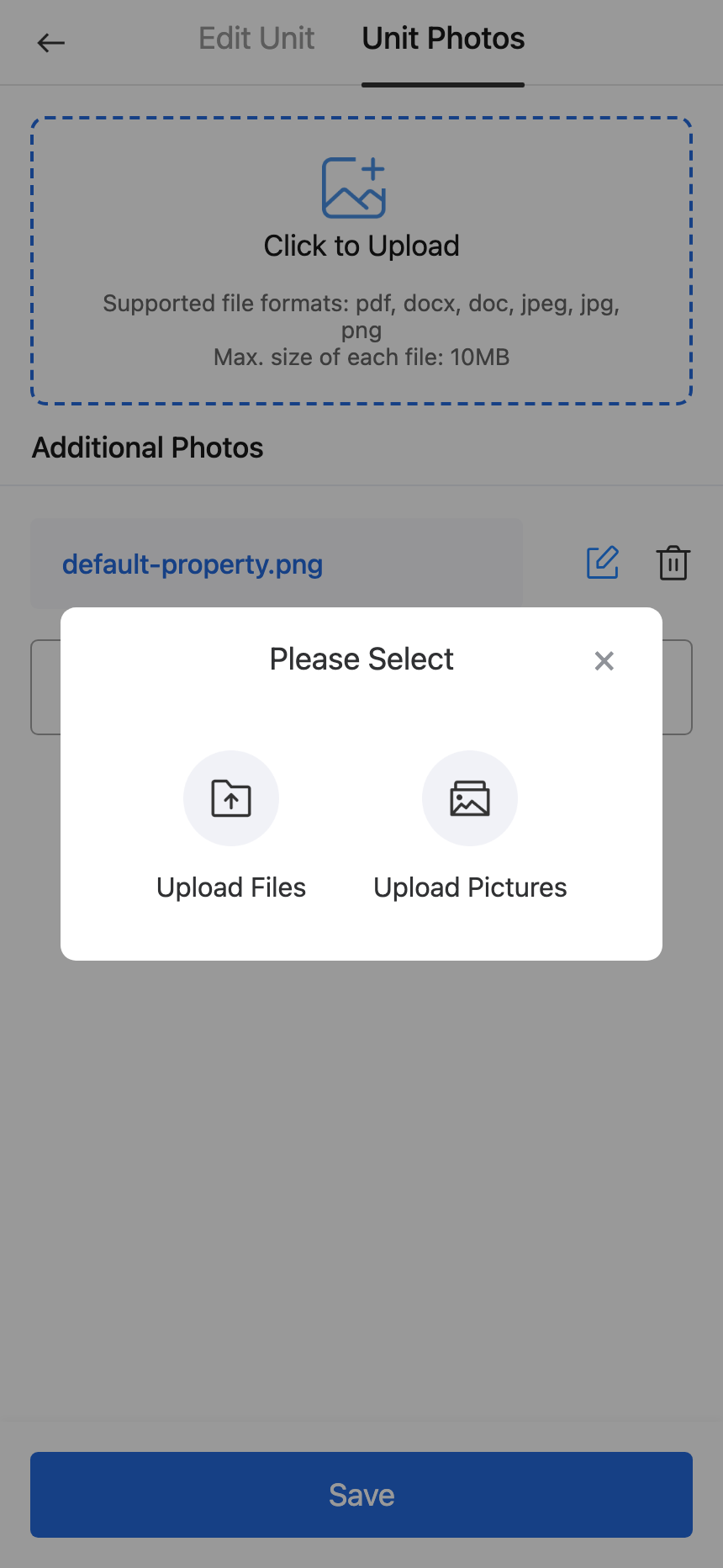App upload options for unit photos