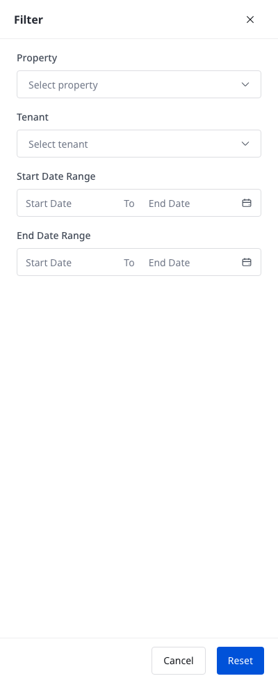 Rent Roll report filter drawer