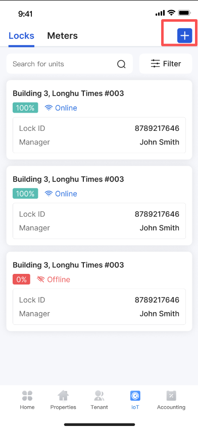Open Add Locks in the operator app