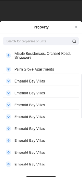 Select property or unit