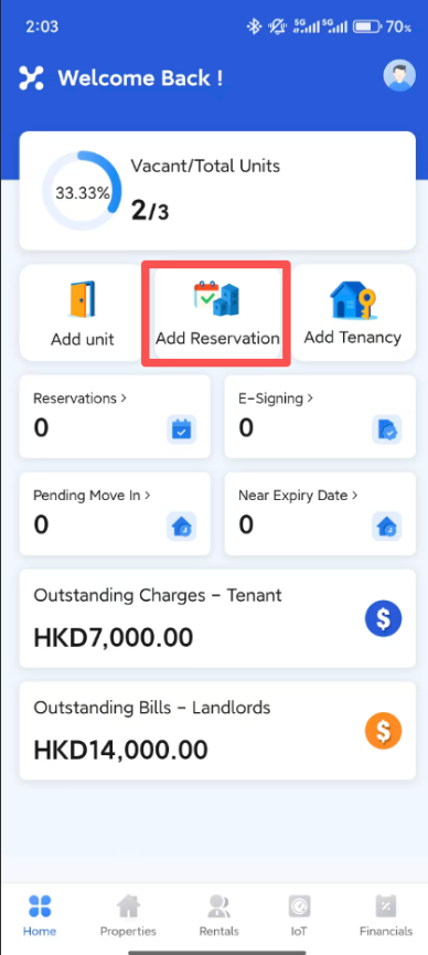 Open the tenancy flow in the operator app