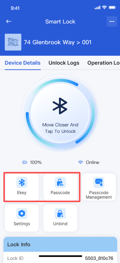 Open the eKey or passcode entry in app