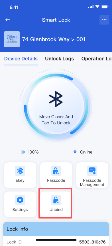 Confirm the smart lock unbind action in the operator app