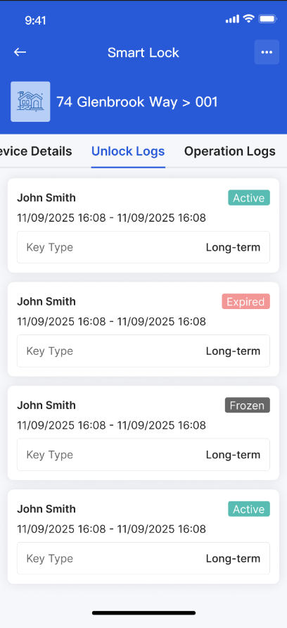 Open the smart lock detail page in app