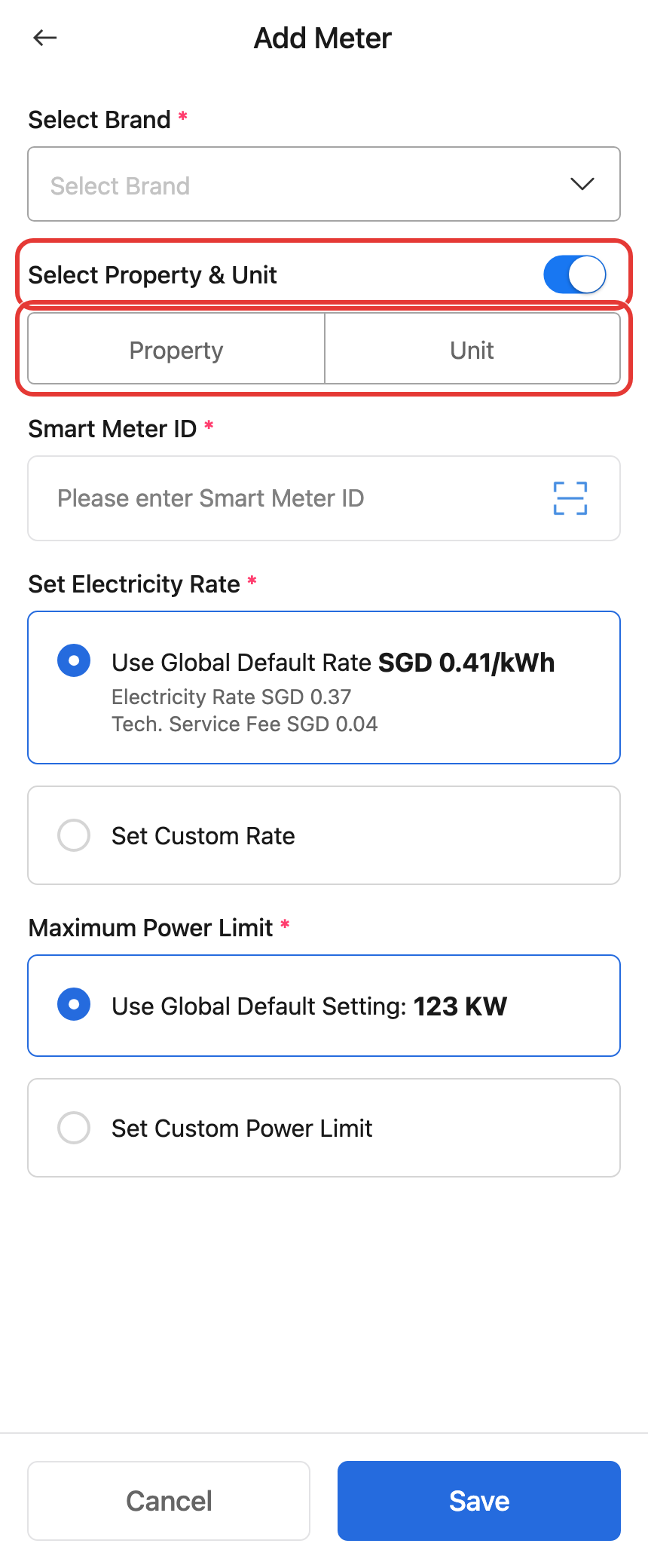 App Smart Meter add form