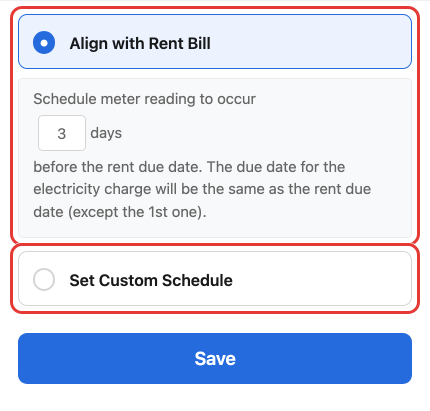 App meter reading and charge due date popup