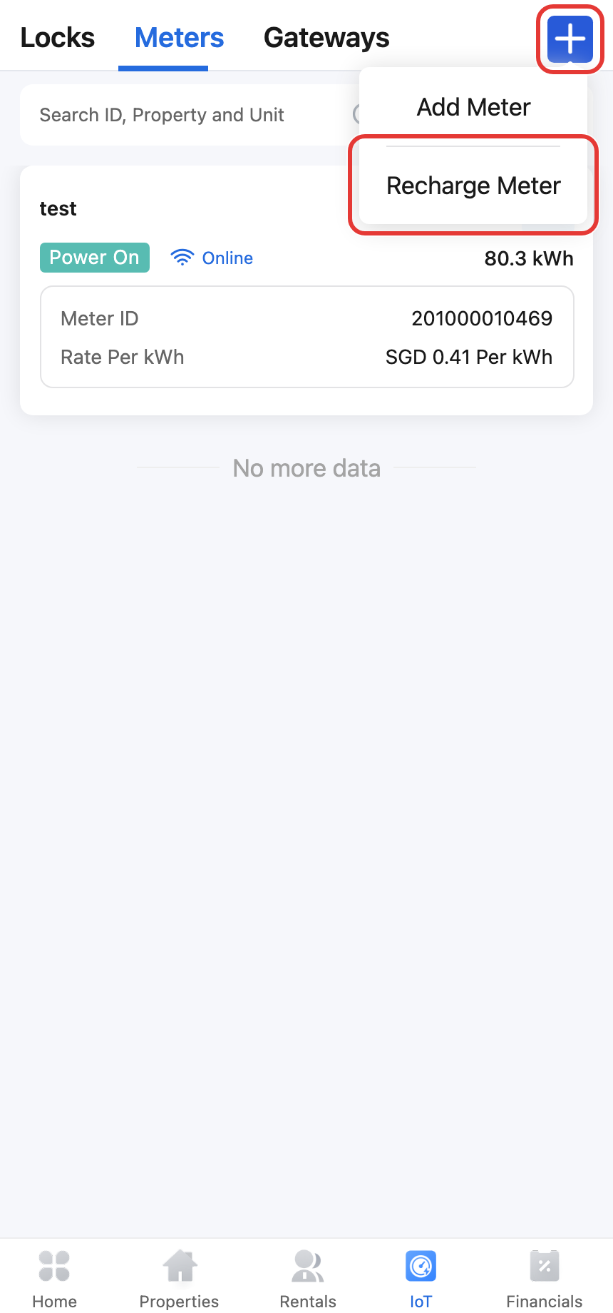 App recharge meter entry