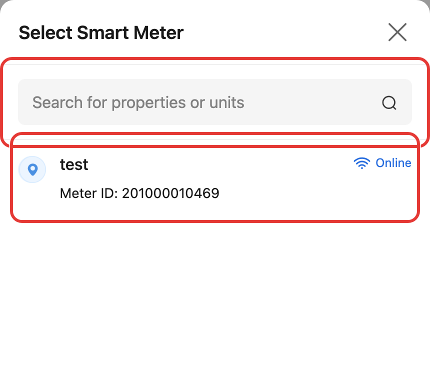 App select smart meter popup