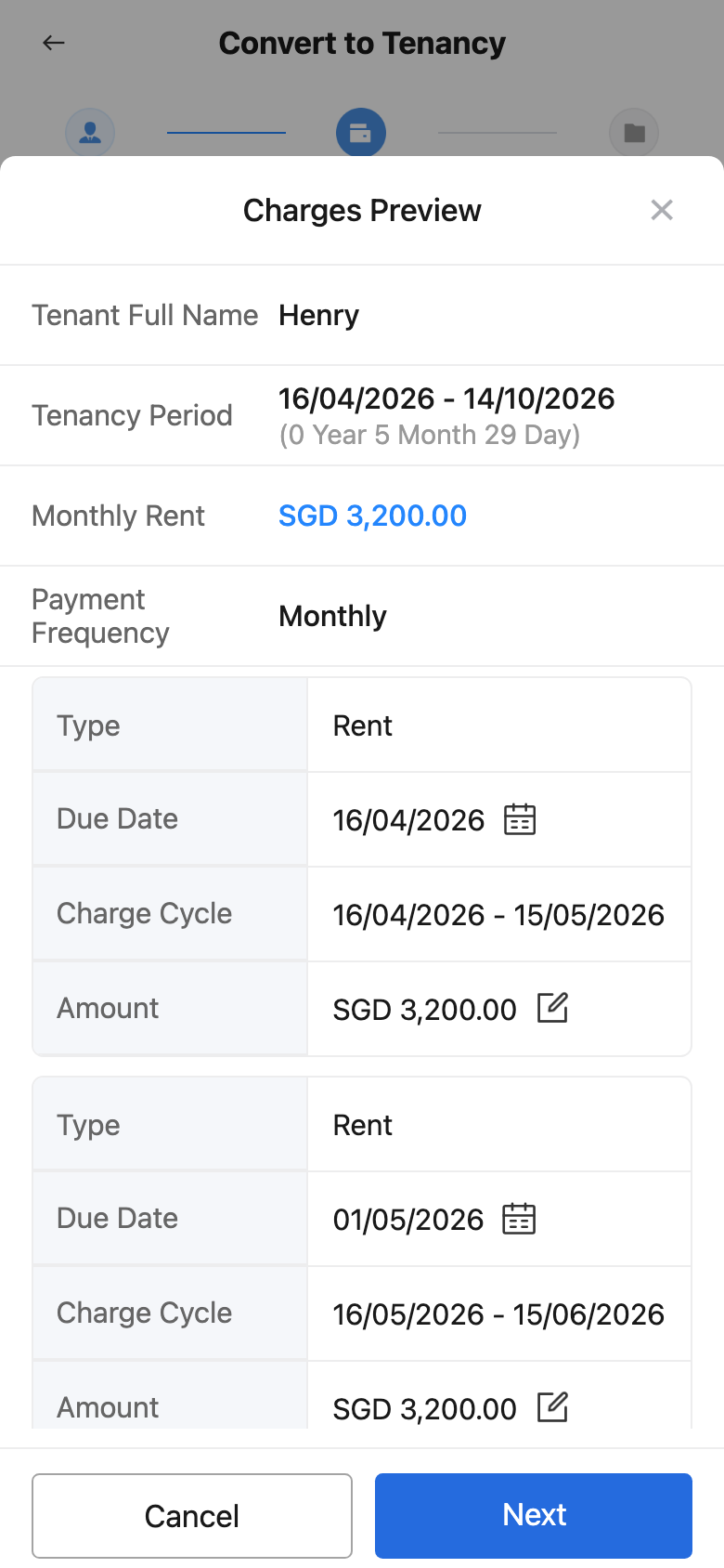 App Charge Preview in Move-In