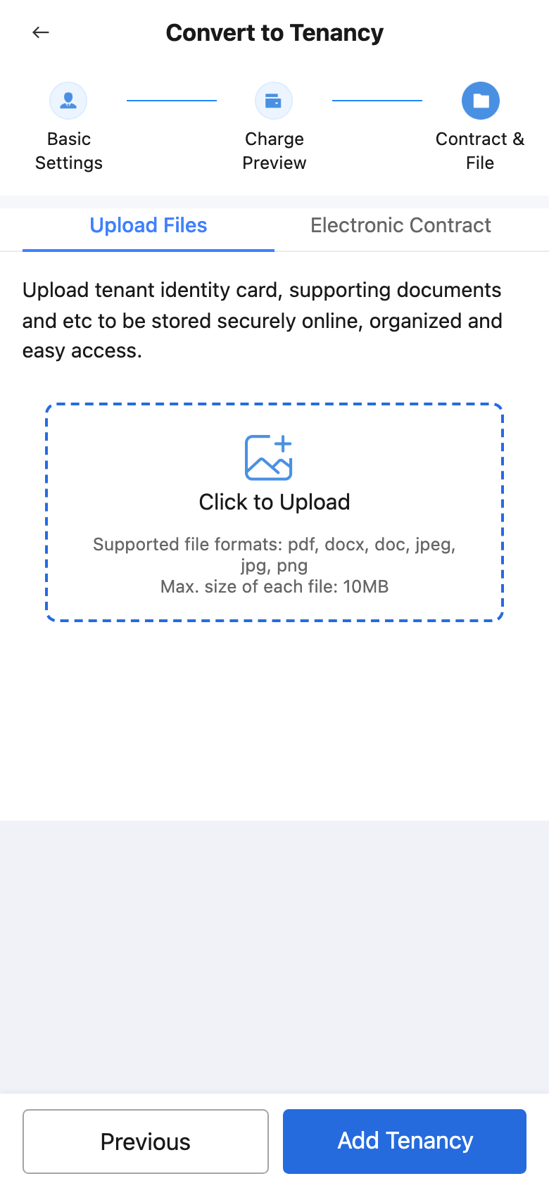 App Contract and File step in Move-In