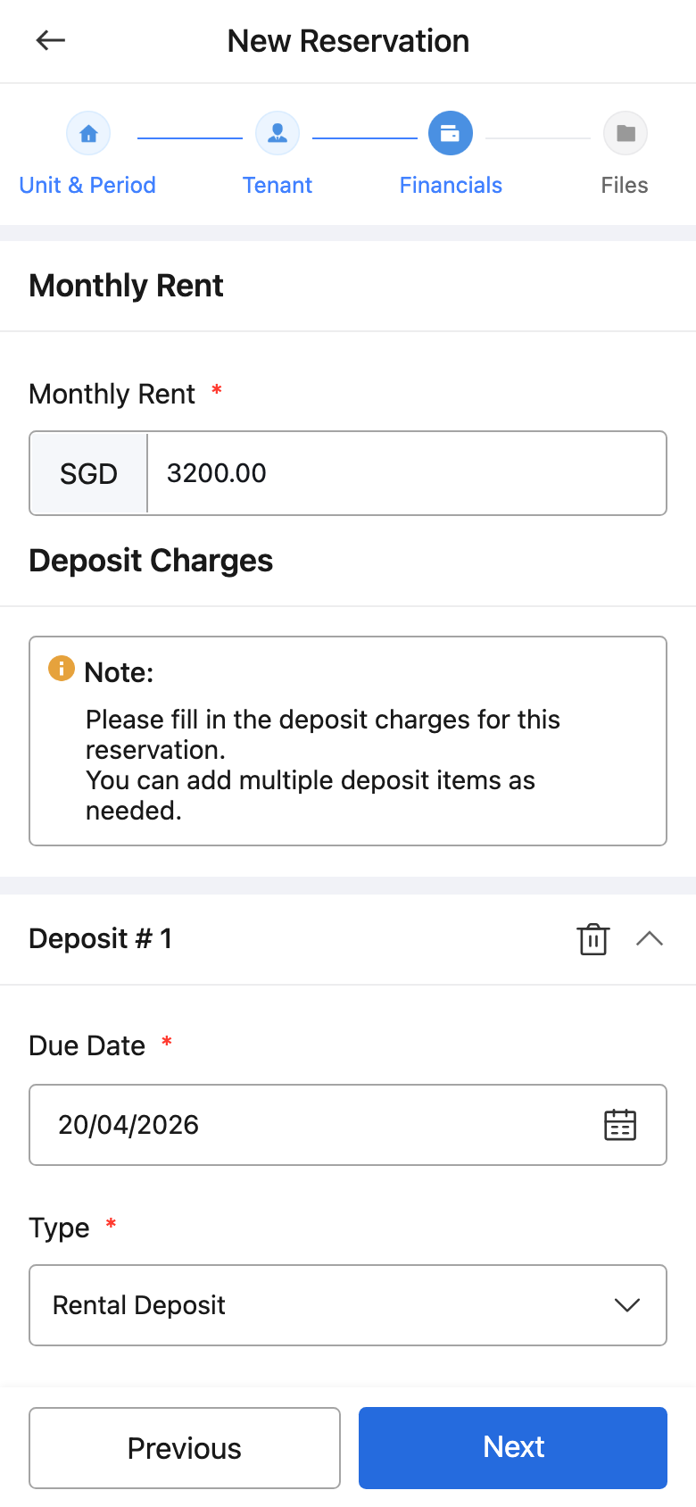 App reservation financials step
