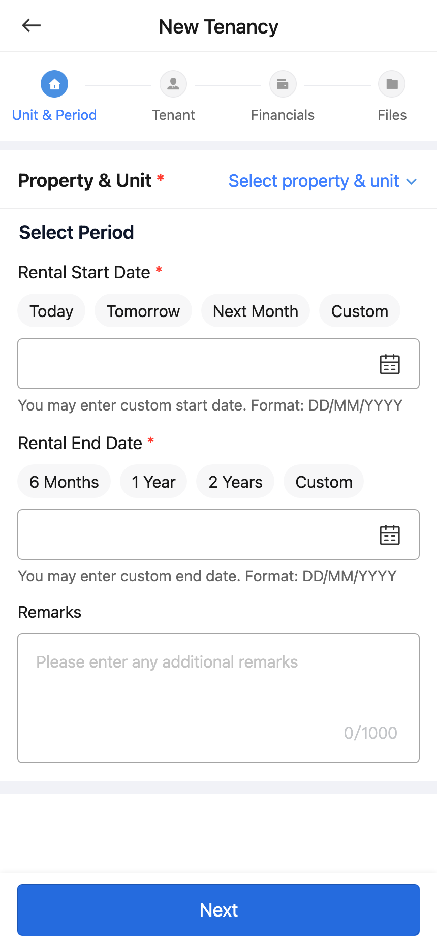 App direct tenancy step 1