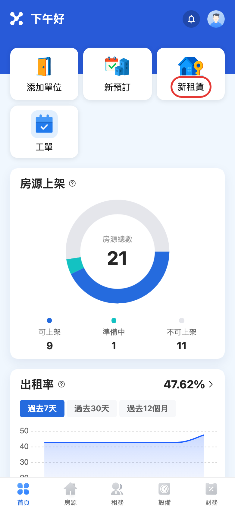 手機版直接新增租賃入口