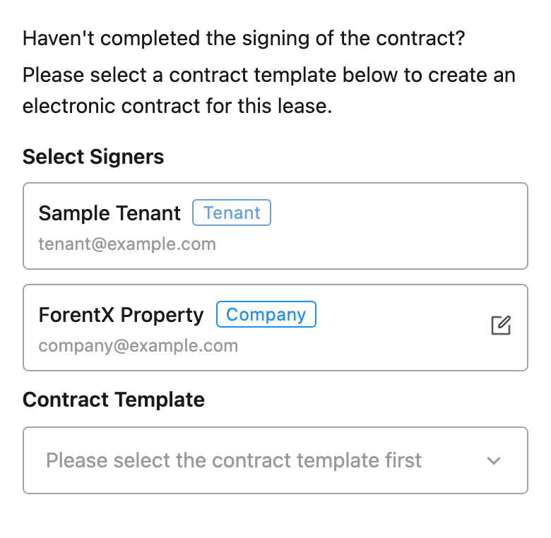 App electronic contract tab in New Tenancy