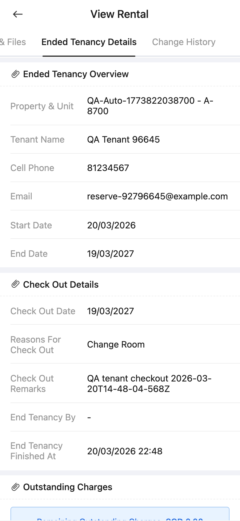 App ended tenancy details tab