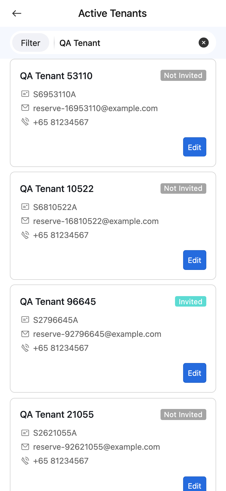 App tenant list and portal status overview