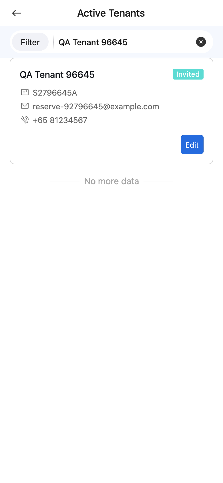 App tenant status search result