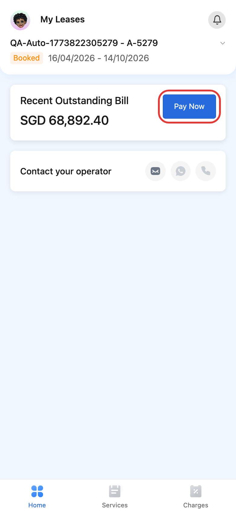 Tenant Home bill entry