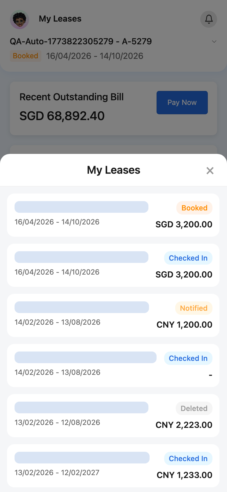 Lease switcher on Home